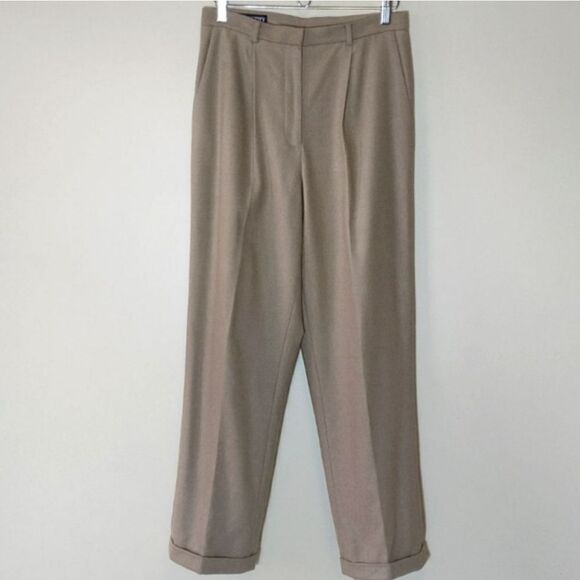 Vintage Lands End Tan Cashmere Wool  Trouser Pants Pleated High Waist Size 10 - Picture 16 of 16